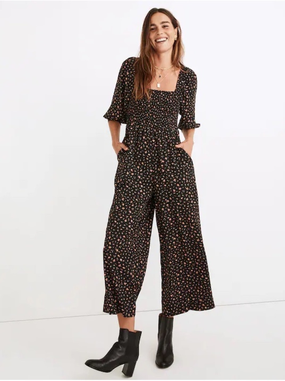 Madewell Lucie Smocked Wide leg Jumpsuit